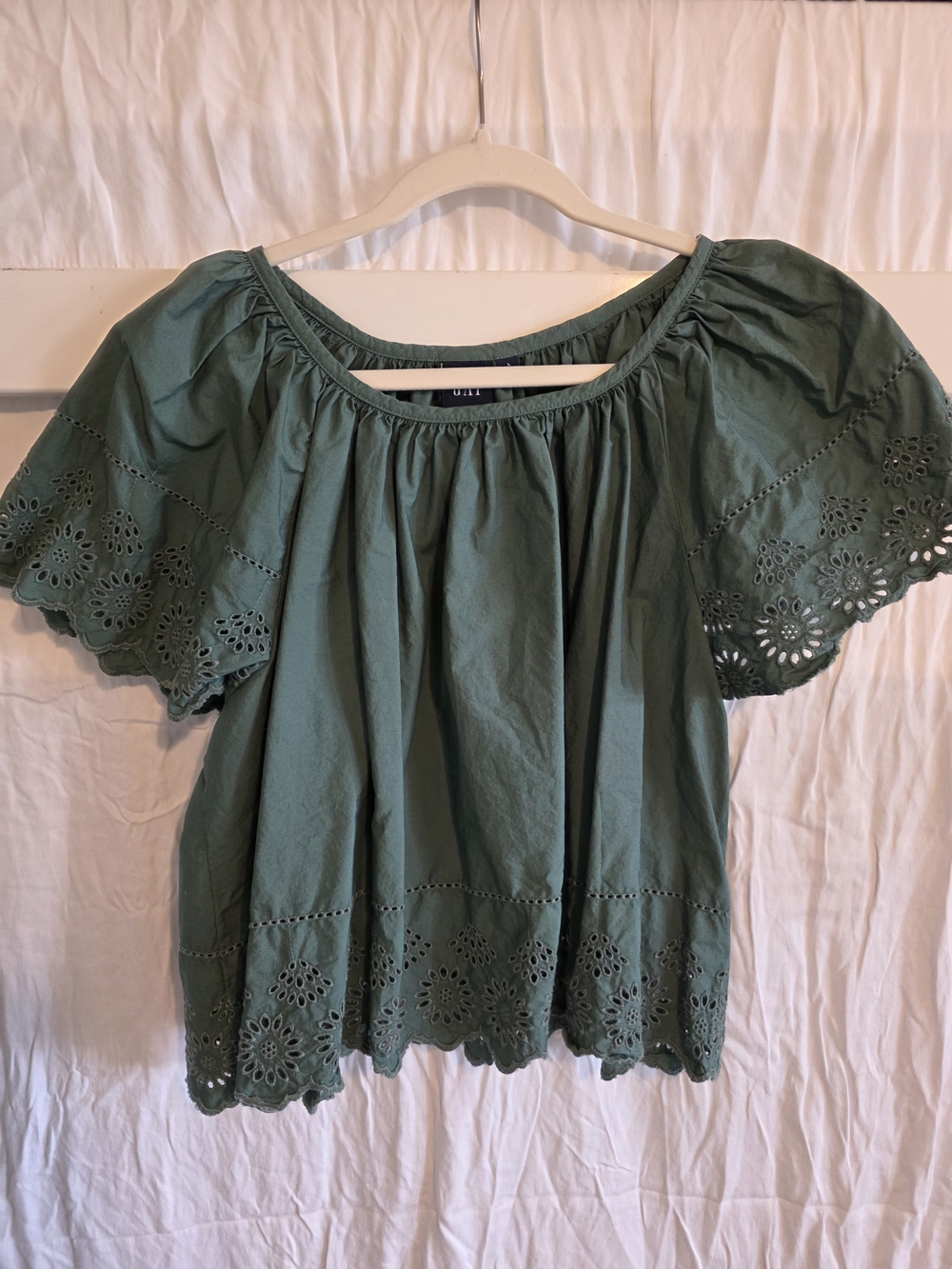 Olive Eyelet Off-Shoulder Women's Top